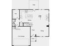 Open-concept first-floor floorplan featuring kitchen, great room, flex space, dining, and two-car garage at 1773 Fawlocke Run, Loganville, GA 30052