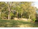 Spacious backyard with a wooden fence and mature trees, offering privacy and a natural setting at 1185 Highway 162, Covington, GA 30016