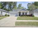 Well-maintained single-story house with a gray facade, a green lawn, and an attached garage, perfect for suburban living at 163 Neese Farm Dr, Woodstock, GA 30188