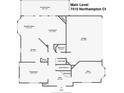 Main level floor plan showing kitchen, living room, breakfast nook, garage, and screened patio at 7415 Northampton Ct, Cumming, GA 30040