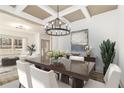 Bright dining room with coffered ceilings, modern lighting, and a large table set for six at 400 Stone Lea Trce, Oxford, GA 30054