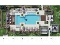 Aerial view of resort pool and activity area, including a game lawn, lounge, and restrooms at 1548 Wicker Wood Se Pl, Smyrna, GA 30080