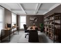 Well-lit home office with coffered ceilings, custom built-ins, and a spacious desk area at 2788 Bridle Ridge Way, Buford, GA 30519