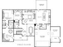 First floor plan showing a large kitchen, great room, dining room, and 2-bay garage at 668 Crest Line Trl, Powder Springs, GA 30127