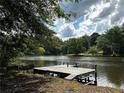 Scenic view of a tranquil lake with a wooden dock, surrounded by lush greenery and a cloudy sky at 123 Wildwood Dr, Temple, GA 30179