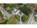 Stunning aerial view of an estate showcasing the manicured lawn, pool, driveway, and neighborhood at 315 Peachtree Battle Nw Ave, Atlanta, GA 30305