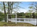 Picturesque lake view featuring a charming white swing hanging from a tree on the shoreline at 7650 Rico Rd, Chattahoochee Hills, GA 30268