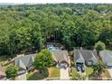 Serene aerial view of home showcasing pool, lush greenery, and neighborhood at 436 Suwanee East Dr, Lawrenceville, GA 30043