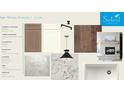 Kitchen design selections include Maddox almond cabinets, quartz countertops, brick backsplash, and hardwood flooring at 555 Southland Cir, Canton, GA 30115