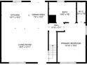 Floor plan of the home's lower level showing living room, kitchen, bedroom, and bath layouts at 388 Pine Trl, Canton, GA 30115