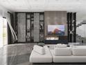 Elegant living room featuring modern decor, a fireplace, sleek built-in shelving, and comfortable white sofas at 1068 Buckner Se Rd, Mableton, GA 30126