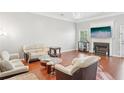 Cozy living room with a fireplace, large TV, hardwood floors, and comfortable seating at 3861 Sunbridge Dr, Snellville, GA 30039