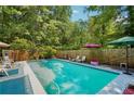 Inviting backyard pool surrounded by lush greenery and lounge chairs at 8540 Ridge Rd, Fairburn, GA 30213