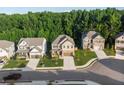 An aerial view of the neighborhood showcasing meticulously maintained lawns and lush surrounding trees at 4568 Mantova Dr, Buford, GA 30519