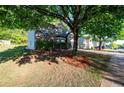 Landscaped front yard with mature trees surrounding a well maintained brick home at 5789 Star Flower Dr, Ellenwood, GA 30294