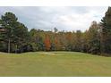 Scenic view of the golf course, showcasing the lush green fairway, sand trap and mature trees at 278 Vine Creek Dr, Acworth, GA 30101