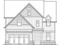 Detailed architectural drawing of a two-story home featuring a two-car garage and welcoming front door at 3350 Hillshire Dr, Cumming, GA 30028