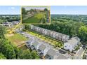 Community aerial view showcases the lush greenery, adjacent building inset shows nearby businesses at 3409 Catalan Aly, Decatur, GA 30032