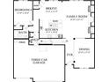 First floor plan featuring a three-car garage, island kitchen, dining area, and mud room at 3375 Hillshire Dr, Cumming, GA 30028