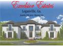 Elegant two-story home with balconies, manicured landscaping, circular driveway, and classic design elements at 1906 Knight Cir, Loganville, GA 30052