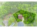 Aerial view of the home in a wooded area featuring a private backyard with a pool at 51 Sagemont Ct, Acworth, GA 30101