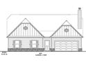 A rendering of a single-story home with a two-car garage featuring stone accents and dormer windows at 486 Charleston Pl, Villa Rica, GA 30180