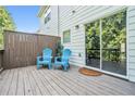 Cozy back deck featuring two blue chairs and sliding glass doors for seamless indoor/outdoor living at 1137 Liberty Nw Pkwy, Atlanta, GA 30318