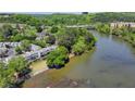 An aerial view showcasing the river running beside the complex, set among lush trees at 1119 Riverbend Club Se Dr, Atlanta, GA 30339