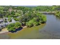 An aerial view showcasing the river running beside the complex, set among lush trees at 1119 Riverbend Club Se Dr, Atlanta, GA 30339