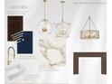 Sample design board of the kitchen featuring walnut perimeter cabinets and a white farmhouse sink at 5694 Brendlynn Dr, Suwanee, GA 30024