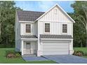 Charming two-story home featuring white siding, a front-facing garage and black trim windows under a sunny sky at 1518 Gatekeeper Ter, Marietta, GA 30066
