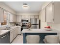 Clean kitchen with white cabinets, stainless steel appliances, and a breakfast bar at 3476 Silver Maple Dr, Duluth, GA 30096