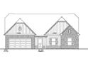 Exterior elevation rendering of a charming single-story home with stone accents and a two-car garage at 490 Charleston Pl, Villa Rica, GA 30180