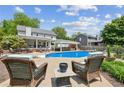 Relaxing backyard featuring a sparkling pool, covered patio, and lounge seating, perfect for entertaining at 2724 Saddle Ridge Lake Dr, Marietta, GA 30062
