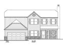 Detailed rendering of the front elevation showcasing the siding, brick, garage and front door at 492 Charleston Pl, Villa Rica, GA 30180