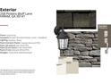 Exterior finishes include Quail Grey stone, black lighting, and Clam Shell paint on shutters at 258 Pickens Bluff Ln, Hiram, GA 30141
