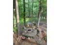 Backyard fire pit area with mature trees and outdoor seating at 989 Pinfeather Ct, Lawrenceville, GA 30043