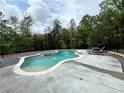 Kidney-shaped pool featuring a built-in table and water fountains, next to the lounge chairs, bordered by lush greenery at 16 Mountain Creek Ne Trl, Fairmount, GA 30139