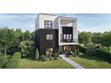 Modern two-story home with black brick and white accents, lush green lawn, and charming front porch at 326 Treble Way, Alpharetta, GA 30009