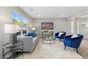 Bright living room with modern furniture, plush rug, and large window overlooking the landscape at 4087 Rosebud Park Dr, Snellville, GA 30039