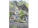 Watercolor rendering of a charming home, showcasing its exterior features and lush landscaping at 11821 Serenbe Ln, Chattahoochee Hills, GA 30268