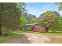 Charming single-story home with a covered porch, surrounded by lush landscaping and mature trees at 928 Rocky Creek Rd, Hampton, GA 30228