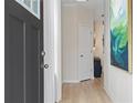 Welcoming entryway featuring light wood floors and modern door, with a view into other rooms at 192 Abbotts Crossing Cir, Conyers, GA 30094