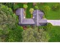 An aerial view of the home showcases the roof, surrounding trees, and a well-manicured lawn at 141 Springbrooke Trl, Dallas, GA 30157