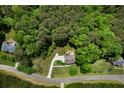 Aerial view of a home nestled among lush trees showcasing the spacious lot and surrounding nature at 33 Kay Ne Rd, White, GA 30184