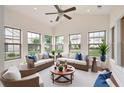 Inviting sunroom with ceiling fan, comfortable seating, and large windows overlooking the yard at 2061 Grove Field Lane #13, Marietta, GA 30064