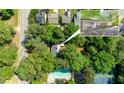 Aerial view of property showing lush tree coverage, a pool, and a tennis court at 3294 Mcclure Bridge Rd, Duluth, GA 30096