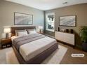 Well-lit staged bedroom features modern decor, including a bed, a dresser, and contemporary artwork at 7721 Fawn Cir, Covington, GA 30014