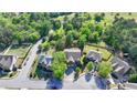 Aerial shot of a residential neighborhood with lush greenery, well-manicured lawns, and mature trees at 556 Georgia Cir, Loganville, GA 30052