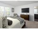Airy bedroom with large windows, TV, and decorative accents, creating a stylish retreat at 410 Chaleur Way, Locust Grove, GA 30248